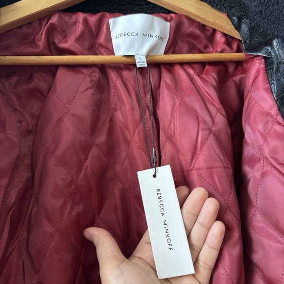 NEW Rebecca Minkoff Women’s Faux Shearling Zip Front Bomber Jacket Sz L Black - Picture 5 of 16